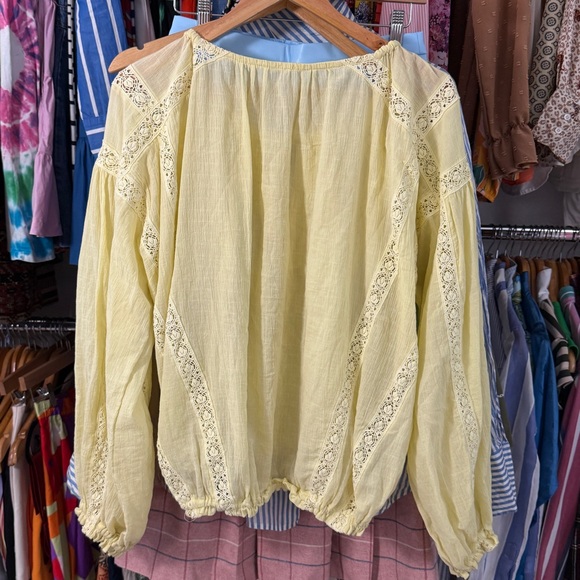 Free People Victorian Crochet Lace Blouse Small Yellow - Picture 7 of 7